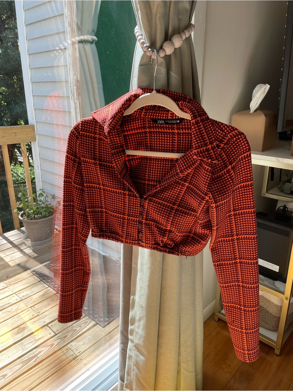 Zara Plaid Cropped Button-Front Top